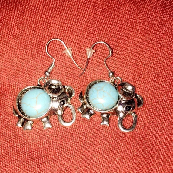 Turquoise Elephant Earrings - Picture 2 of 5